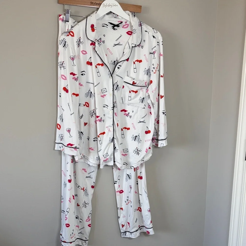 Kate Spade With Love Long PJ Set Pajamas Long Sleeve Long Pant Sz L - Picture 3 of 14
